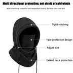 Black fleece balaclava with hood, face cover, and drawstrings, shown on a plain white background
