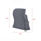 Dark grey fleece balaclava flat on a white background, with measurements 42cm, 44cm, and 33cm shown