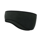Black fleece ear warmer headband with curved edges, shown on a white background, side view