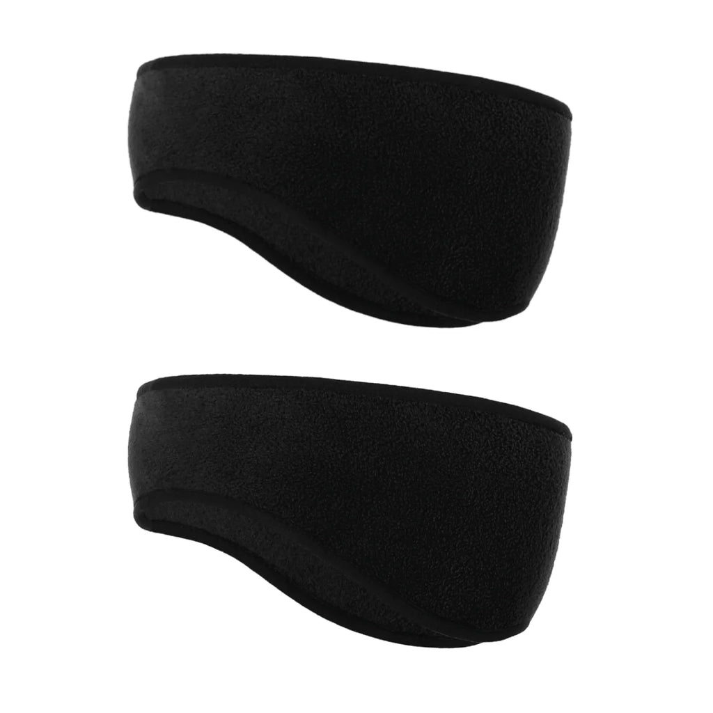 Two black fleece ear warmer headbands shown side by side on a plain white background