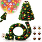 USB-powered Christmas tree-shaped projector with red ornaments and yellow lights, projecting festive images